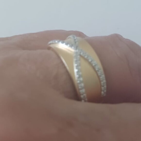 Blue Sage CZ Crossover Ring 14K Gold Plated Sterling Silver Sz.7 - Picture 8 of 14